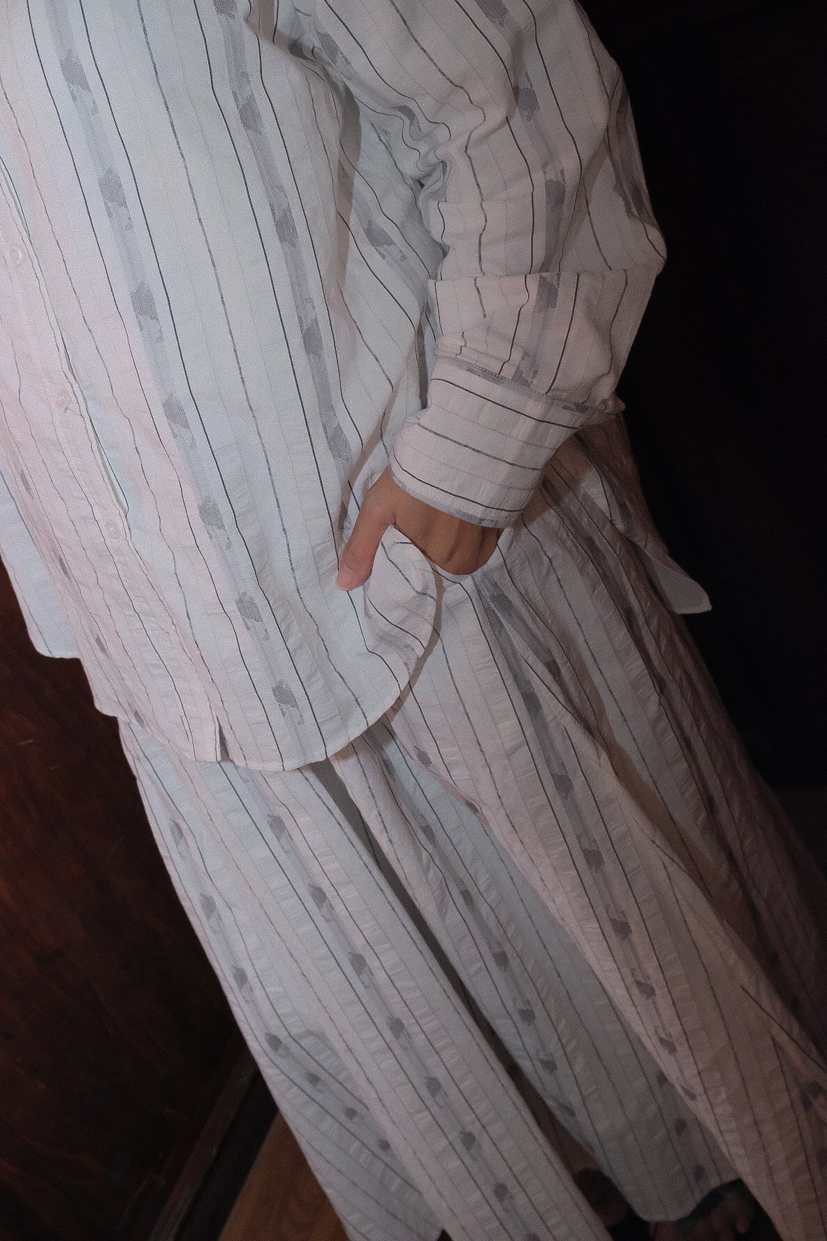 Ara Striped Set in Grey Linen