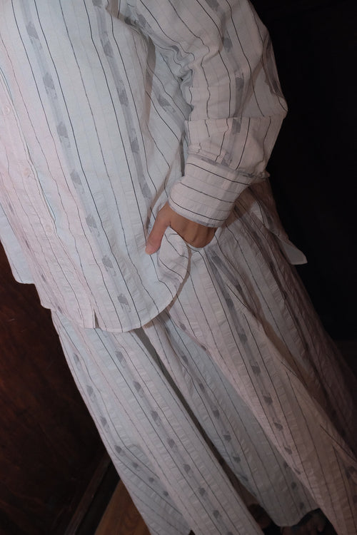 Ara Striped Set in Grey Linen