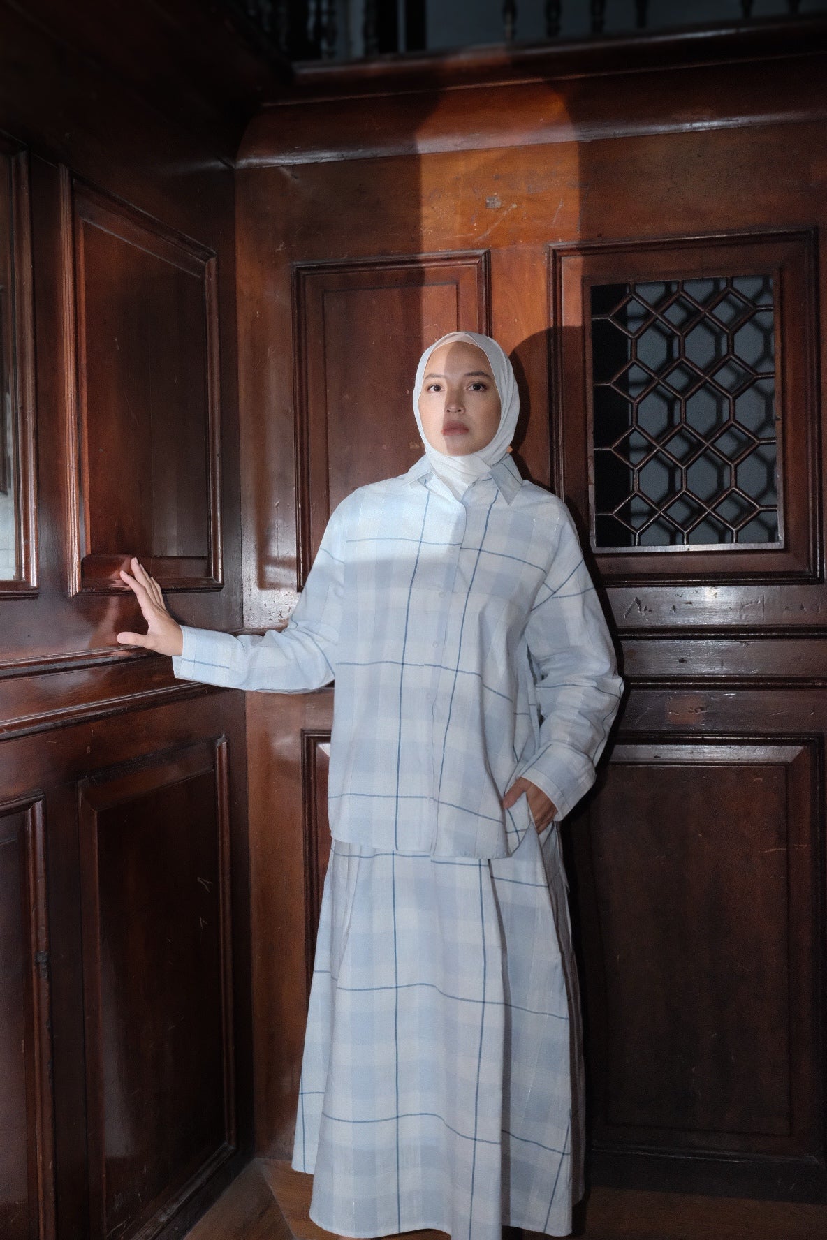 Ara Striped Set in Blue Checkered