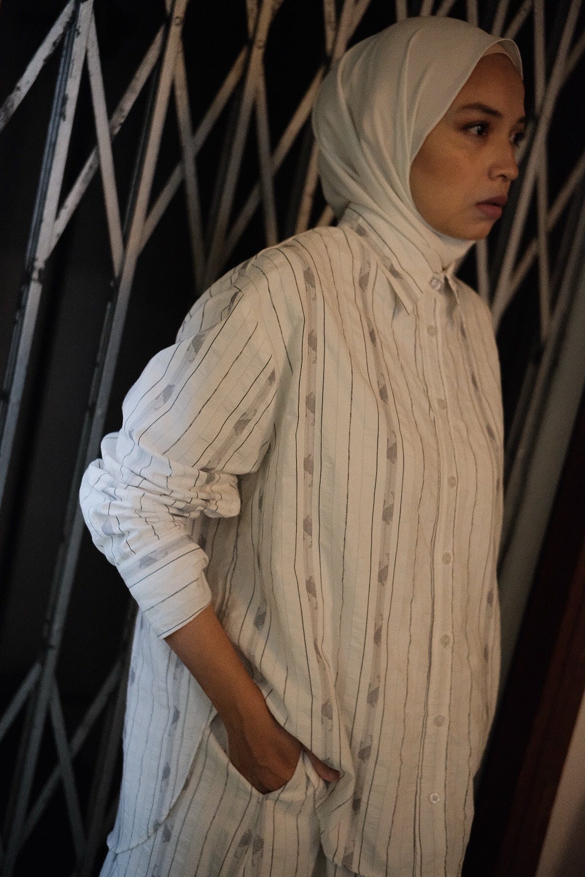 Ara Striped Set in Grey Linen