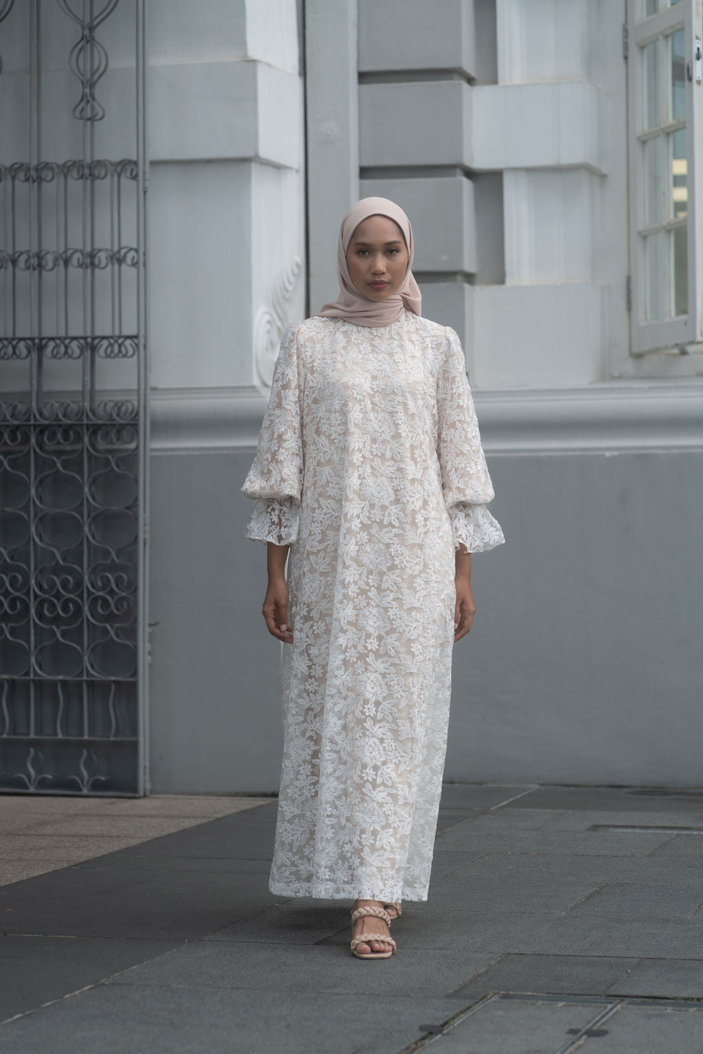 MALIKA DRESS (BEIGE LINED)